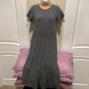 Women’s Dress Grey Cotton Fabric Large Slight Ruffles Comfortable Pullover Small